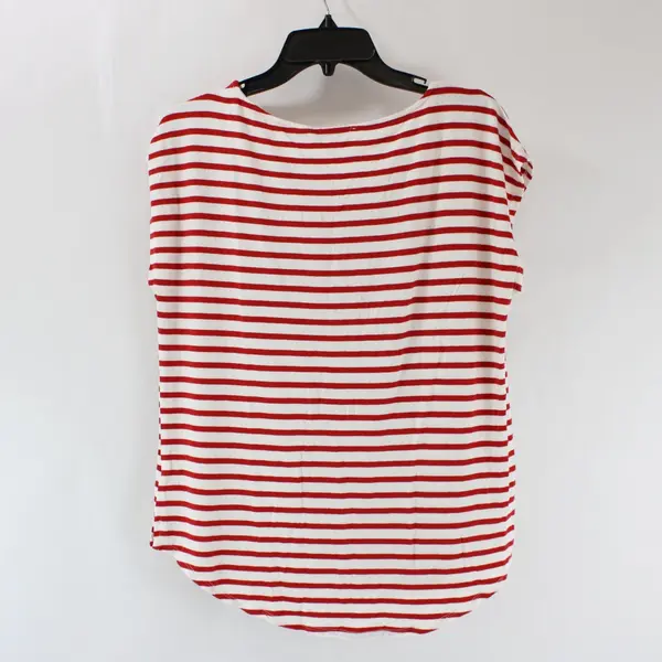 Green Envelope Women's XL White Red Striped Curved Hem Tee