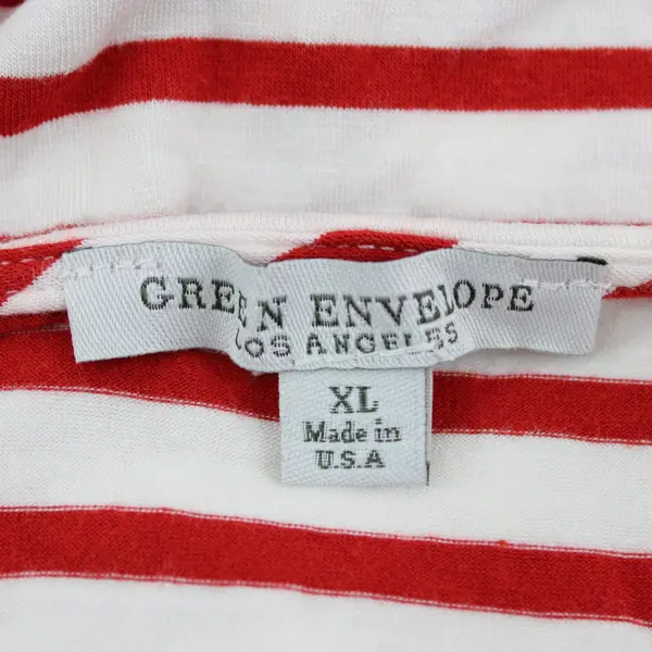 Green Envelope Women's XL White Red Striped Curved Hem Tee