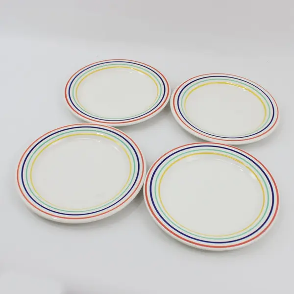 4 Ceramic Salad Plates 7.75 Inch Multicolor Quadruple Stripe