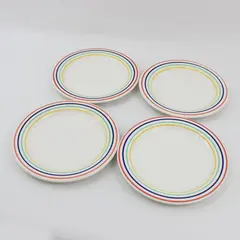 4 Ceramic Salad Plates 7.75 Inch Multicolor Quadruple Stripe