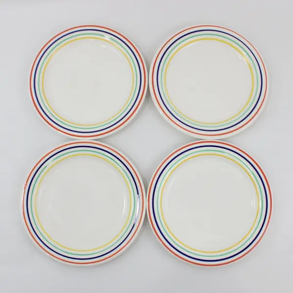 4 Ceramic Salad Plates 7.75 Inch Multicolor Quadruple Stripe