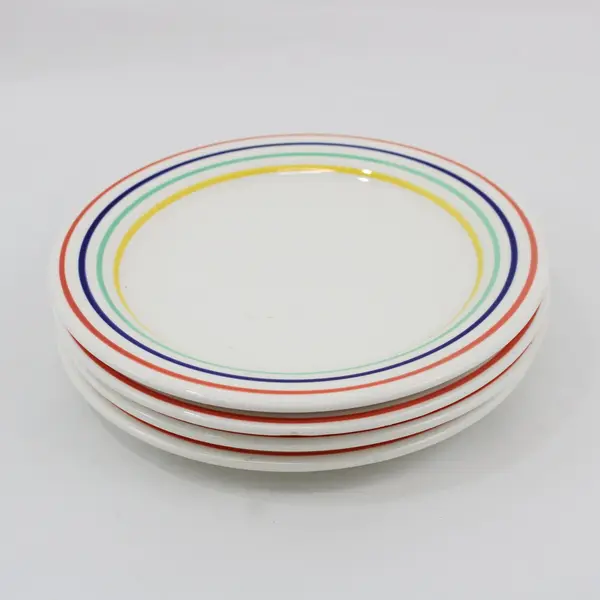4 Ceramic Salad Plates 7.75 Inch Multicolor Quadruple Stripe