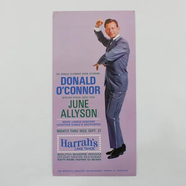 Vintage 1960s Harrah's Lake Tahoe Show Postcard Donald O'Connor