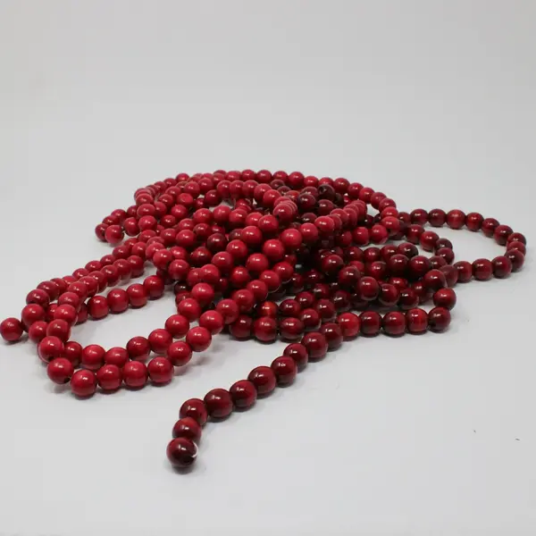 Lot of 2 Red Wooden Bead Christmas Garland Holiday Tree Decor