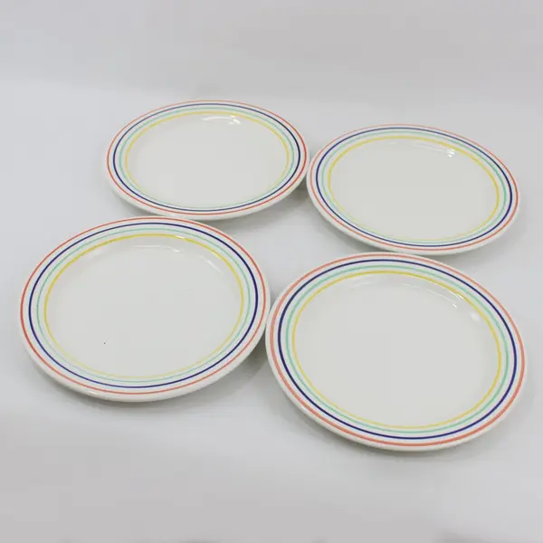  Set of 4 Quadrifoglio Ceramic Dinner Plates Made in Italy 9.5 Inch Stripes