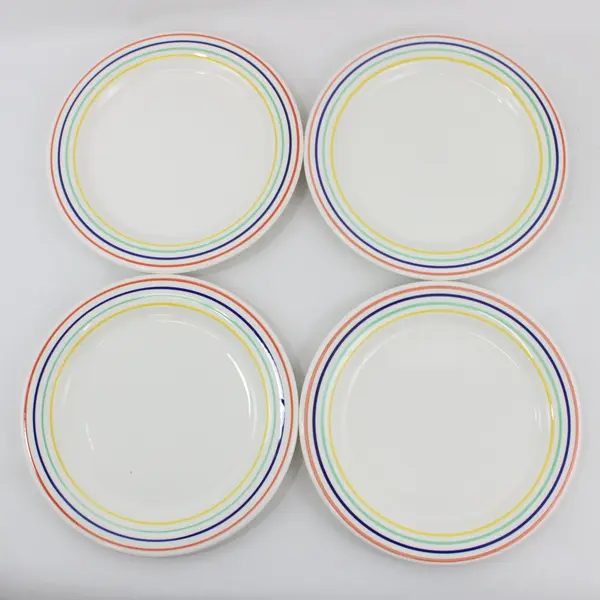  Set of 4 Quadrifoglio Ceramic Dinner Plates Made in Italy 9.5 Inch Stripes