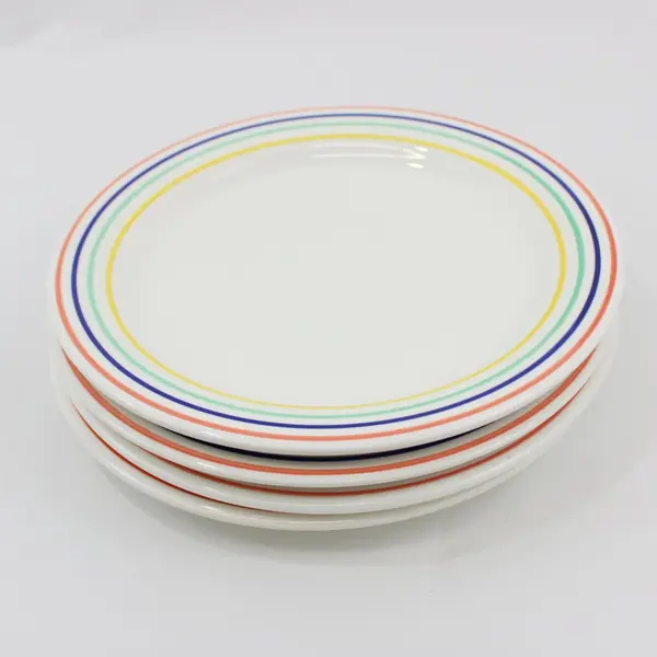  Set of 4 Quadrifoglio Ceramic Dinner Plates Made in Italy 9.5 Inch Stripes