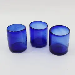 Set of 3 Cobalt Blue Hand-Blown Old Fashioned Cocktail Glasses