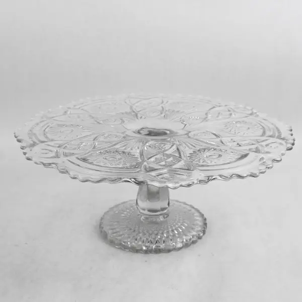 Imperial Glass Ohio Fashion Clear Pressed Glass Cake Stand 13" Round