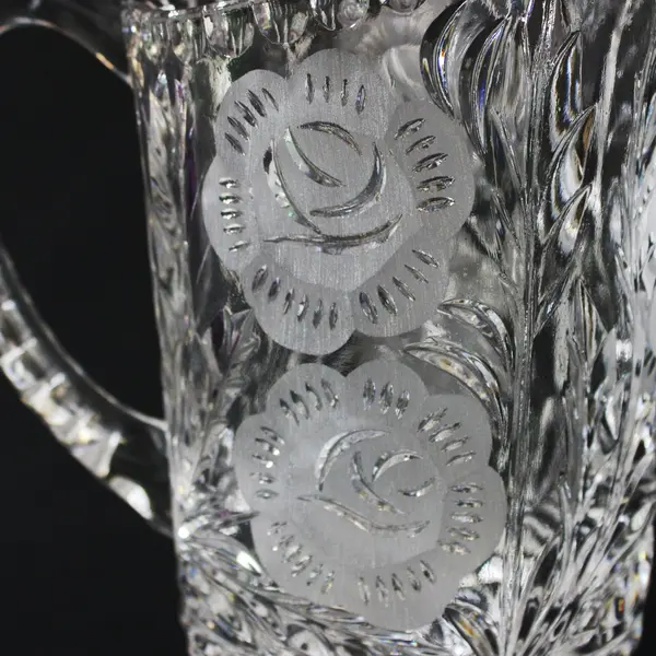 Vintage Lead Crystal Etched Rose Footed Pitcher 10.5 Inch