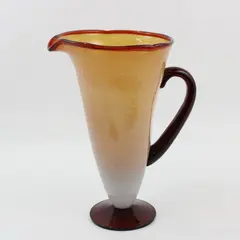 Vintage Hand-Blown Glass Footed Tulip Pitcher Amber Ombre 11 in 