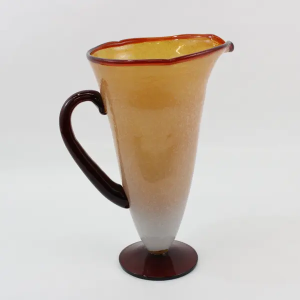 Vintage Hand-Blown Glass Footed Tulip Pitcher Amber Ombre 11 in 