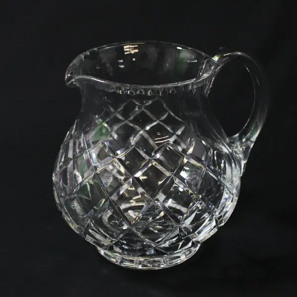 Vintage Heavy Diamond Cut Lead Crystal Pitcher 1 Quart
