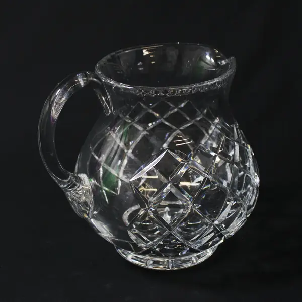 Vintage Heavy Diamond Cut Lead Crystal Pitcher 1 Quart