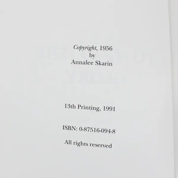 To God the Glory by Annalee Skarin Religious Book 1991