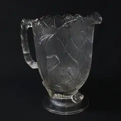 Antique EAPG Garden of Eden Lotus and Serpent Clear Glass Pitcher