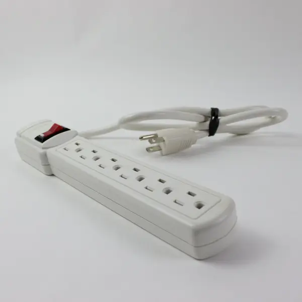 ElectriCord Leviton 6-Outlet White Power Strip Attached Cord Switch