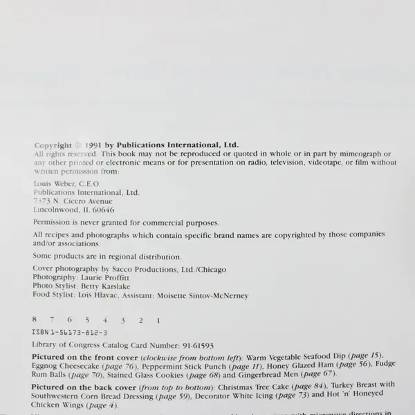 Treasury of Christmas Recipes Brand Name Companies 1991 by Publications
