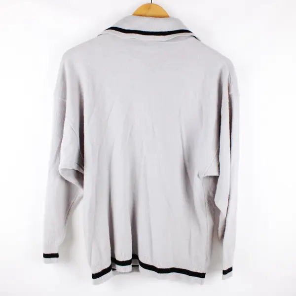HDI Women's Grey Knit Collared Sweater Black Tie Scarf Size L