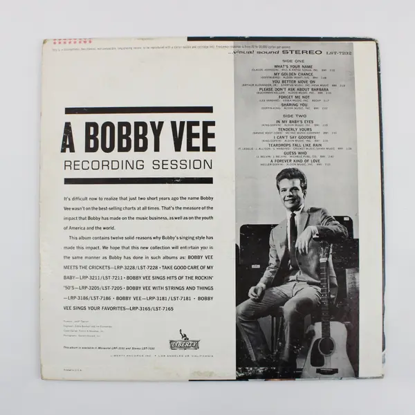  A Bobby Vee  Recording Session 12" Vinyl Record Liberty Stereo  LST-7232