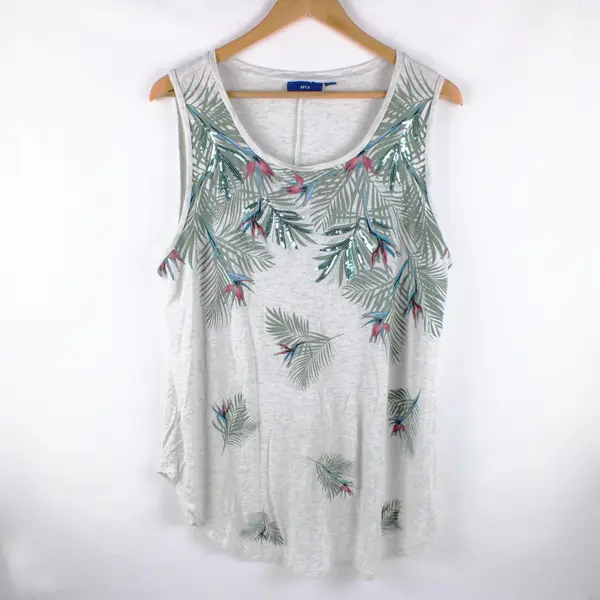 Apt. 9 Women's XL Gray Sleeveless Palm Leaf Sequin Top