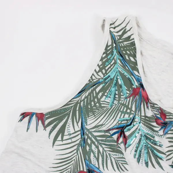 Apt. 9 Women's XL Gray Sleeveless Palm Leaf Sequin Top