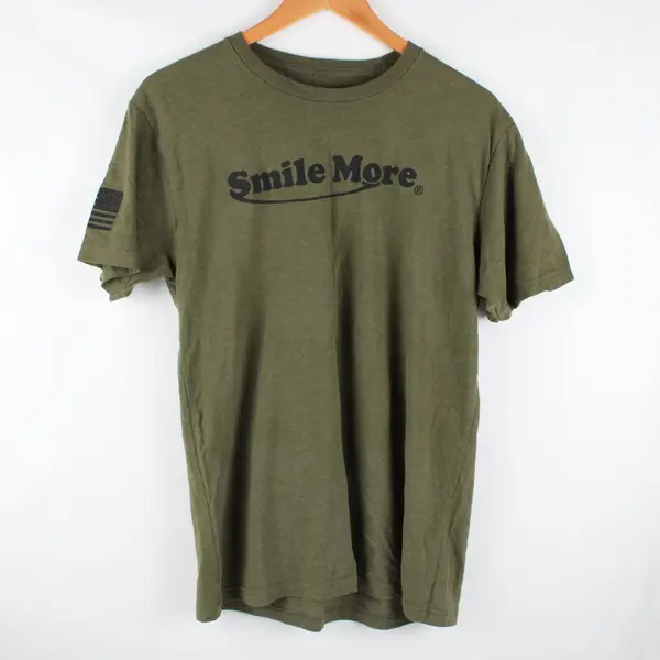 Roman Atwood Smile More Olive Green T-Shirt Men's M US Flag Sleeve