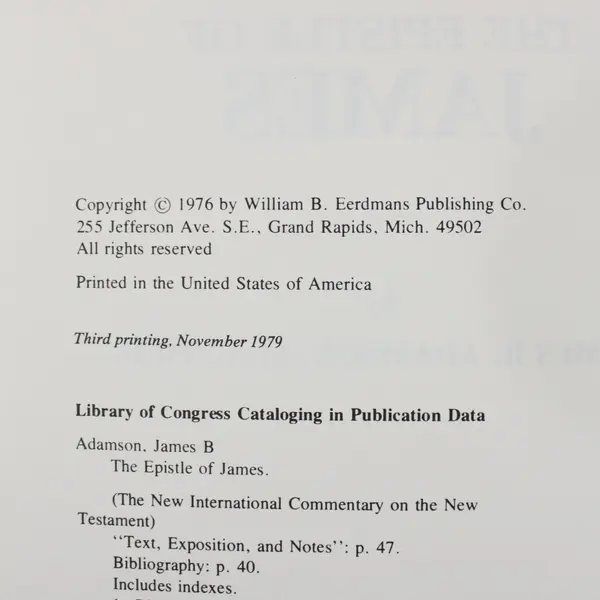 James Adamson The Epistle of James New International NT Commentary