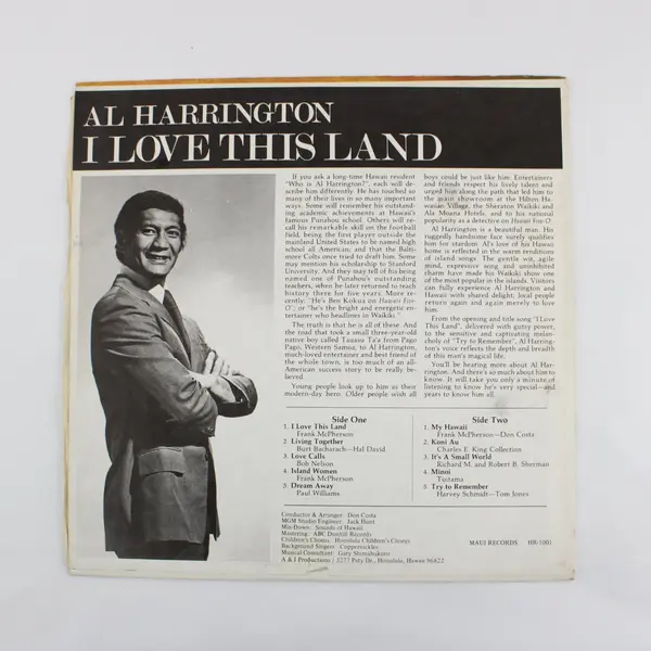 Al Harrington I Love This Land 12"Vinyl Record  Maui Records HR 1001