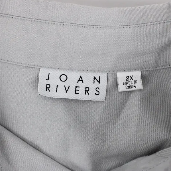 Joan Rivers Women's Gray 3/4 Sleeve Collared Button-Up Shirt 2X