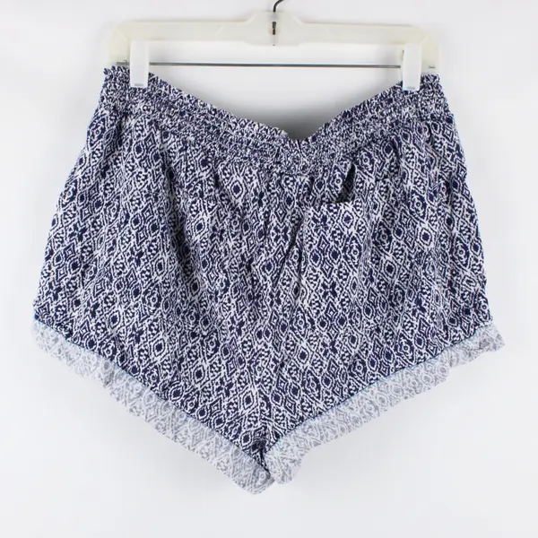 Briggs Linen Blend Women's Boho Shorts Blue White Tassel Drawstring XL
