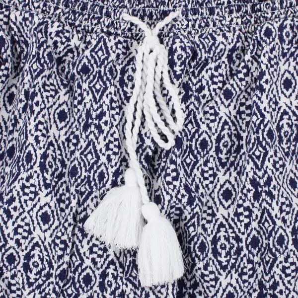 Briggs Linen Blend Women's Boho Shorts Blue White Tassel Drawstring XL