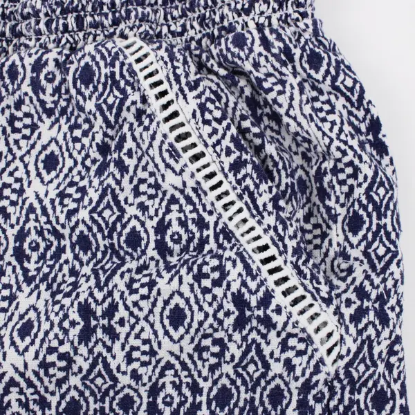 Briggs Linen Blend Women's Boho Shorts Blue White Tassel Drawstring XL