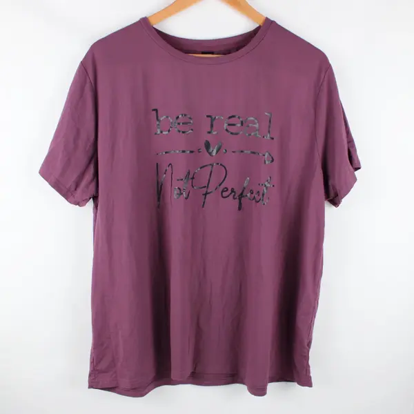 SHEIN Women's Be Real Not Perfect Graphic T-Shirt Purple 2XL Short Sleeve