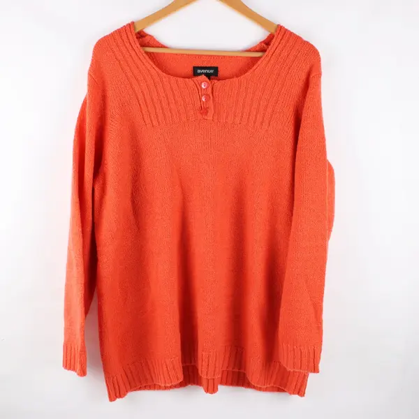 Avenue Women's Coral Orange Knit Sweater Plus Size 22/24 Crew Neck