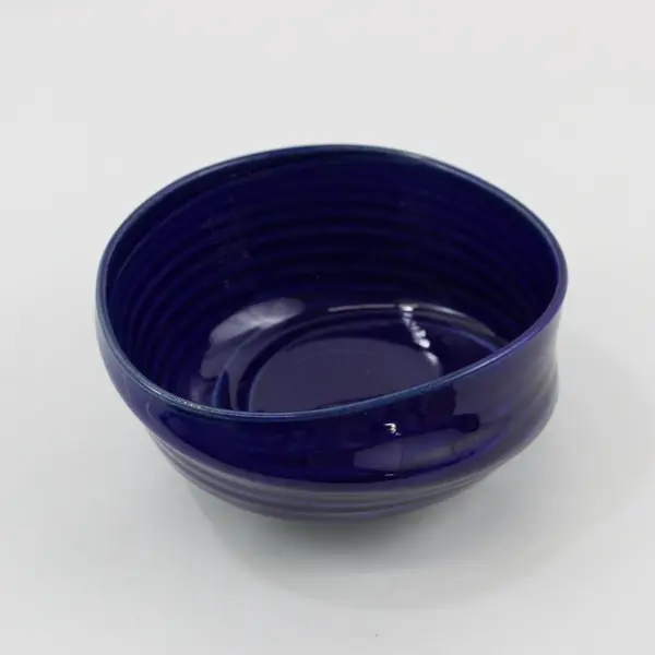Cobalt Blue Swirl Art Pottery Bowl Signed "Flash" 5.75 in