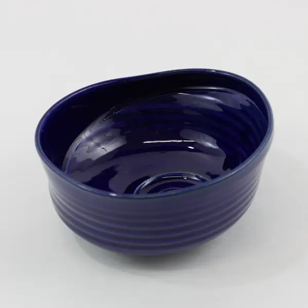 Cobalt Blue Swirl Art Pottery Bowl Signed "Flash" 5.75 in