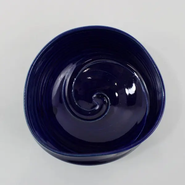 Cobalt Blue Swirl Art Pottery Bowl Signed "Flash" 5.75 in