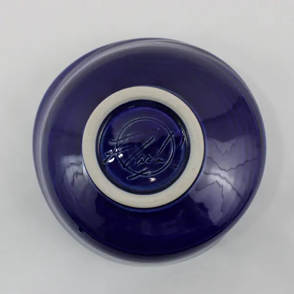 Cobalt Blue Swirl Art Pottery Bowl Signed "Flash" 5.75 in