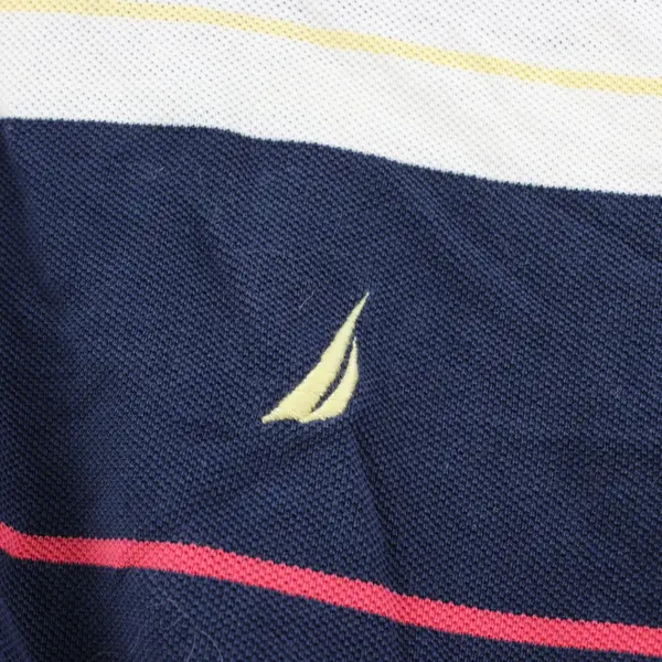 Nautica Men's Medium Navy Blue Cream Striped Long Sleeve Polo Shirt