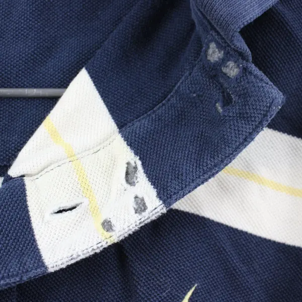 Nautica Men's Medium Navy Blue Cream Striped Long Sleeve Polo Shirt
