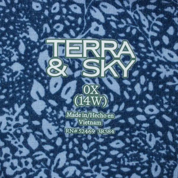 Terra & Sky Women's Blue Floral Stretch Leggings Size 0X 14W