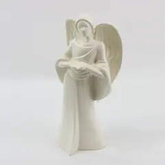 Glazed White Ceramic Angel Figurine With Cupped Hands Signed & Dated