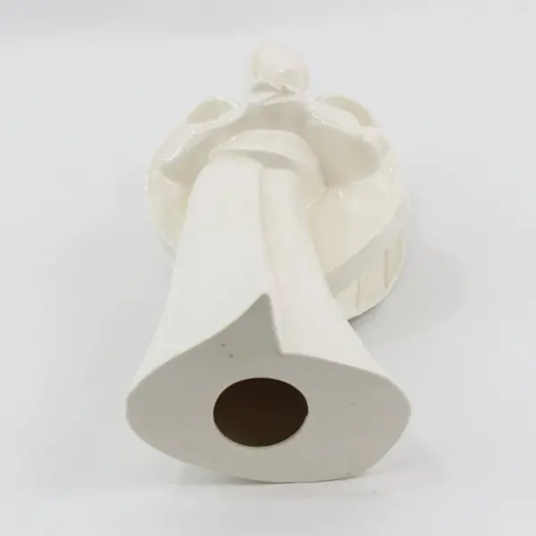Glazed White Ceramic Angel Figurine With Cupped Hands Signed & Dated