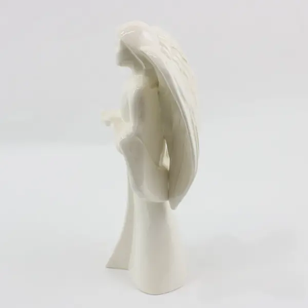 Glazed White Ceramic Angel Figurine With Cupped Hands Signed & Dated
