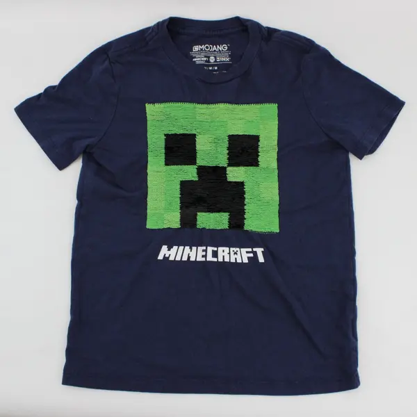 Mojang Girls Navy Blue Sequin Creeper T-Shirt Size M