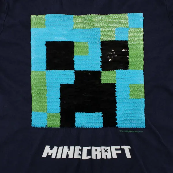 Mojang Girls Navy Blue Sequin Creeper T-Shirt Size M