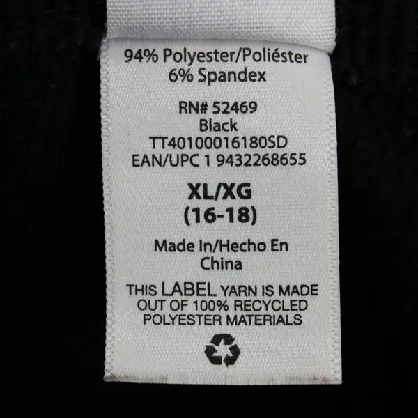 Time and Tru Women's Black Ribbed Elastic Waistband Leggings Fleece Lined XL