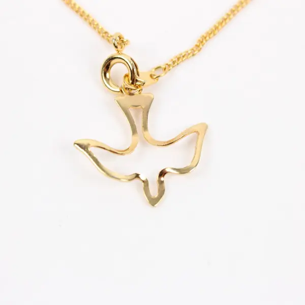 Gold-Tone Holy Spirit Dove Pendant Necklace Religious Charm Chain