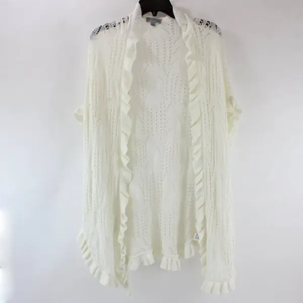 Joseph A. White Women's Long Sleeve Waterfall Lace Knit Cardigan L Ruffle Trim